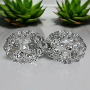 Orrefors Crystal Hallon Raspberry Votive Candle Holders